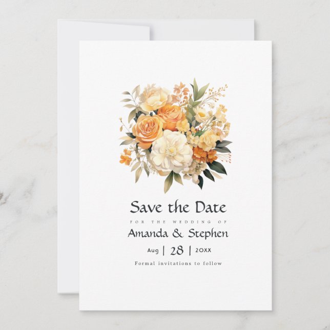 Champagne and Ivory Floral Wedding Save The Date (Front)
