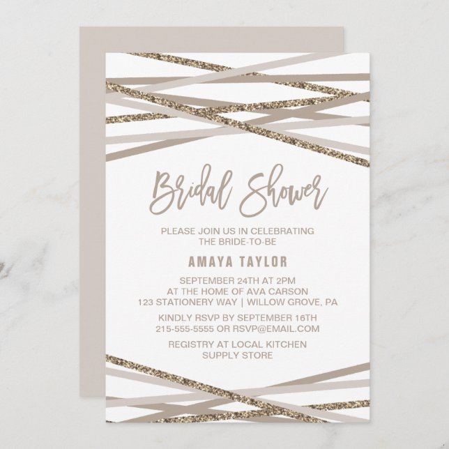 Champagne and Ivory Streamers Bridal Shower Invitation (Front/Back)