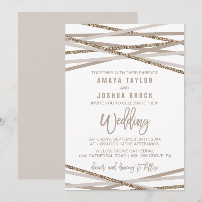 Champagne and Ivory Streamers Wedding Invitation (Front/Back)