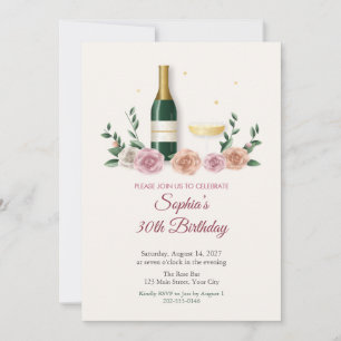 Champagne and Roses 30th Birthday Invitation