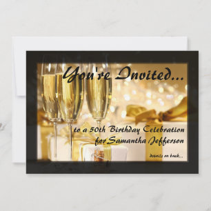 Champagne and Sparkles Golden 50th Invitations