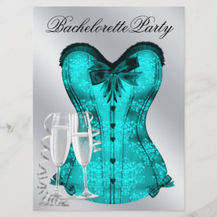 Champagne and Teal Blue Corset Bachelorette Party Invitation