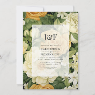 Champagne and White and Greenery Floral Wedding Invitation