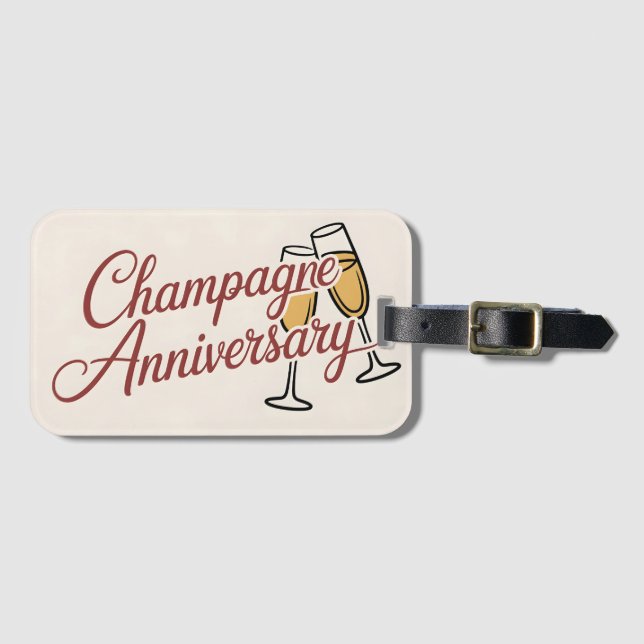 Champagne Anniversary Celebration Script Graphic Luggage Tag (Front Horizontal)