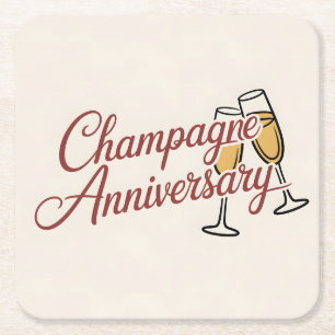 Champagne Anniversary Celebration Script Graphic Square Paper Coaster