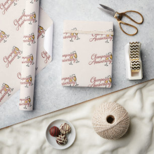 Champagne Anniversary Celebration Script Graphic Wrapping Paper