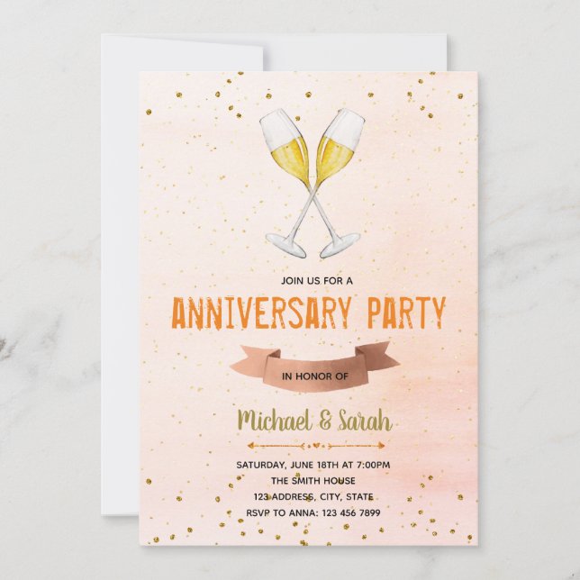 Champagne anniversary party invitation (Front)