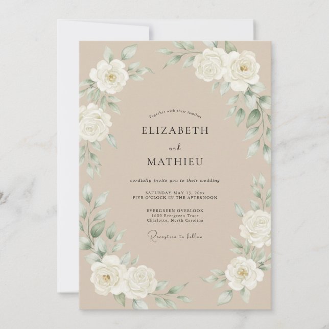 Champagne Antique Rose Wedding Invitation (Front)