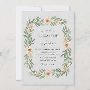 Champagne Apricot Leafy Wedding Invitation