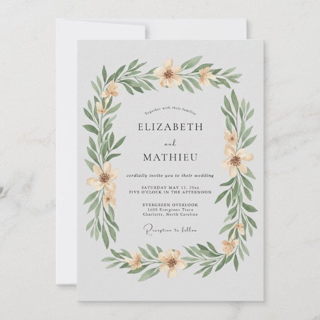 Champagne Apricot Leafy Wedding Invitation (Front)