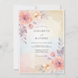 Champagne Apricot Ranunculus Eucalyptus Wedding Invitation