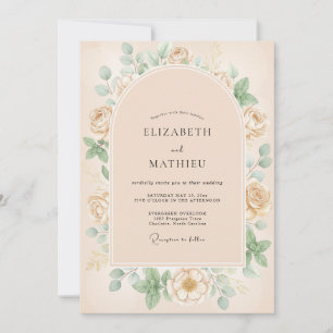 Champagne Apricot Rose Wedding Invitation