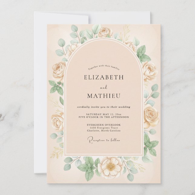 Champagne Apricot Rose Wedding Invitation (Front)