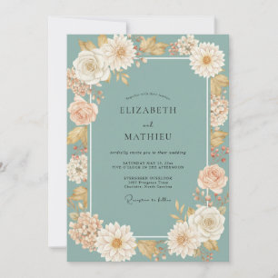 Champagne Aqua Dahlia Wedding Invitation