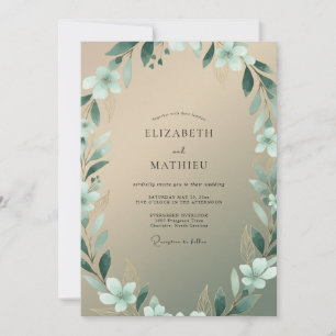 Champagne Aqua Leafy Wedding Invitation