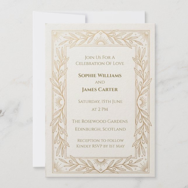 Champagne Art Deco Wedding Invitation (Front)