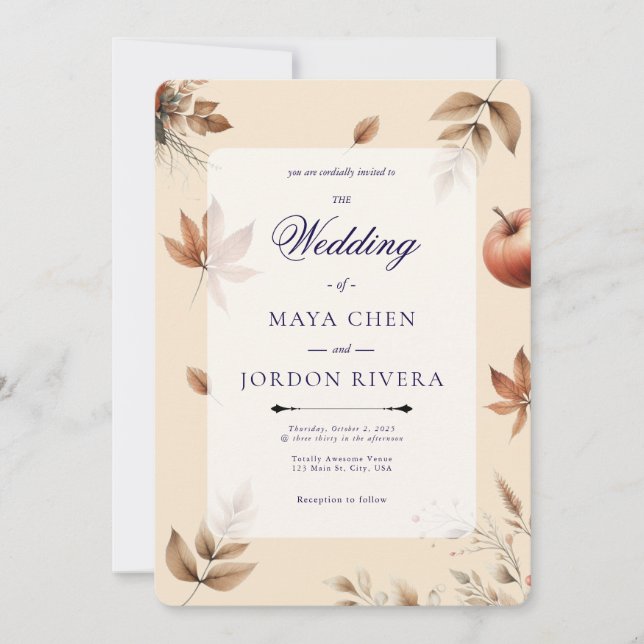 Champagne Autumn Harvest Season Wedding  Invitation (Front)