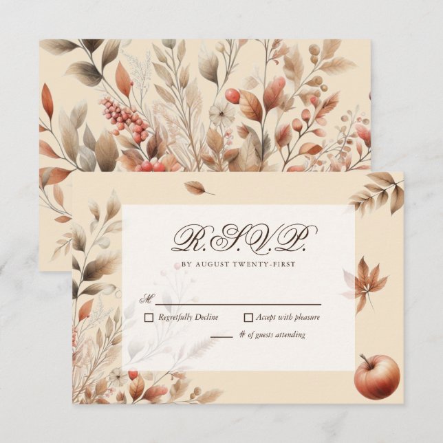 Champagne Autumn Harvest Wedding RSVP Botanical (Front/Back)