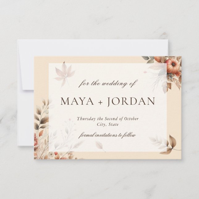 Champagne Autumn Pumpkin Harvest Save The Date (Front)