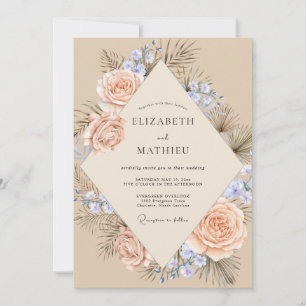 Champagne Azure Pampas Sage Wedding Invitation