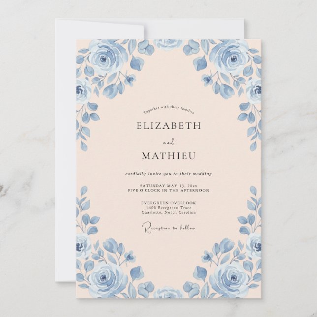 Champagne Azure Rose Wedding Invitation (Front)