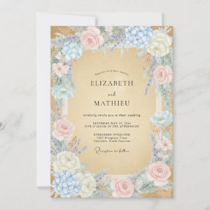 Champagne Azure Watercolor Wedding Invitation