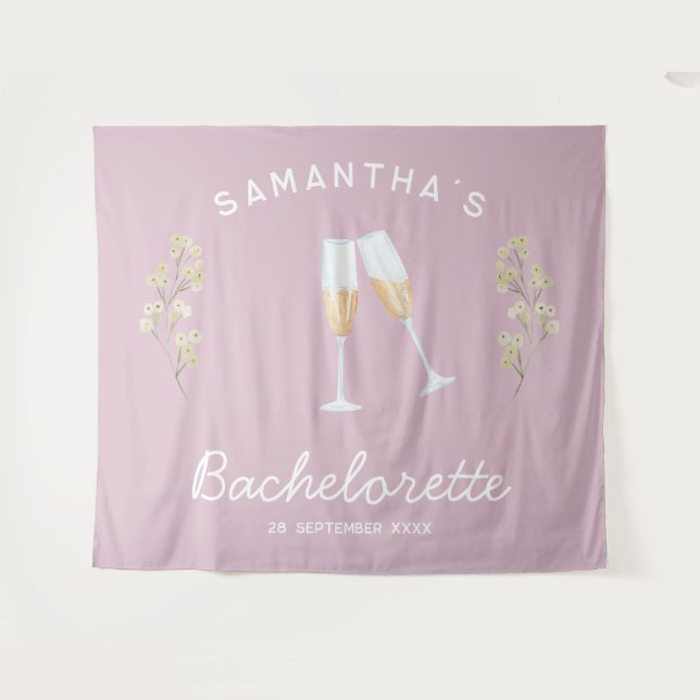 Champagne Bachelorette Party Backdrop Boho Floral Tapestry (Front (Horizontal))