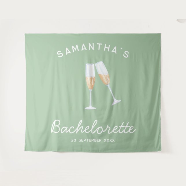 Champagne Bachelorette Party Backdrop Boho Fun Tapestry (Front (Horizontal))