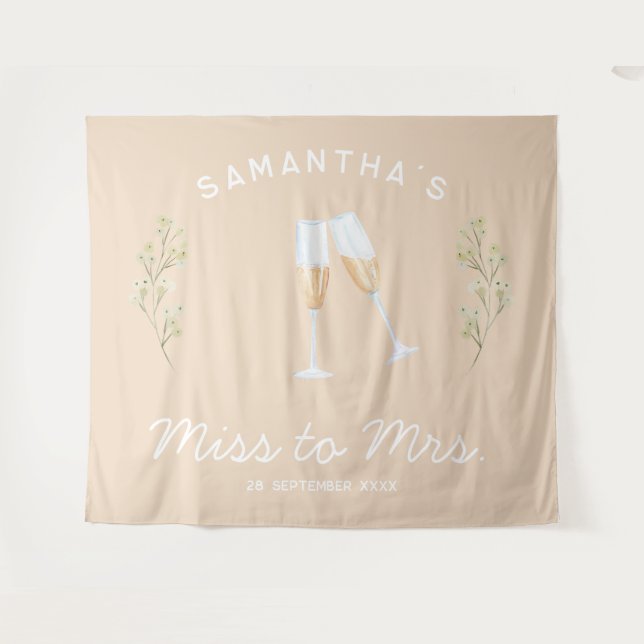 Champagne Bachelorette Party Miss to Mrs Floral Tapestry (Front (Horizontal))