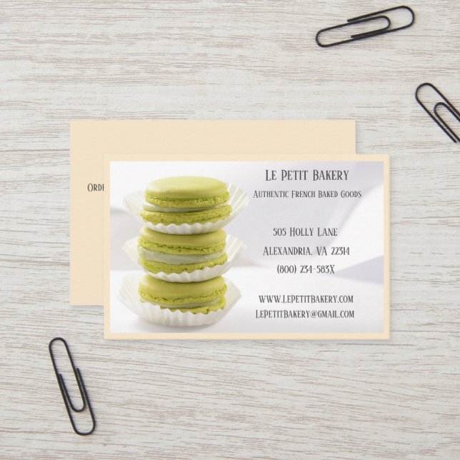 Champagne Bakery Baker Pastry Chef Green Macarons Business Card (Front/Back In Situ)