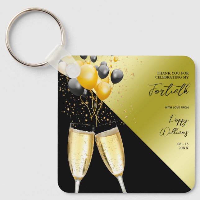 Champagne & Balloons 40th Birthday Key Ring (Front)