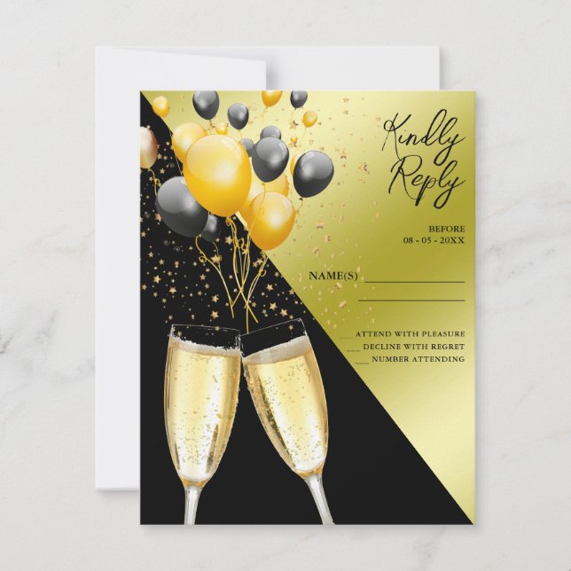 Champagne & Balloons 40th Birthday RSVP Card (Front)