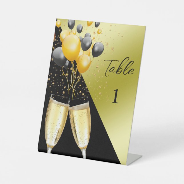 Champagne & Balloons 40th Birthday Table Number Pedestal Sign (Front)