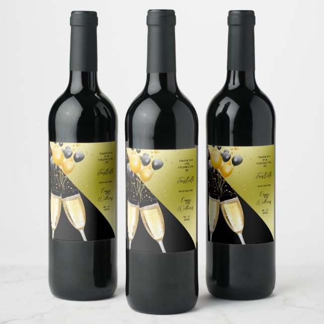 Champagne & Balloons 40th Birthday Wine Label (Bottles)