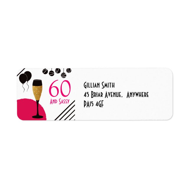 Champagne/Balloons/60 and Sassy Return Address (Front)