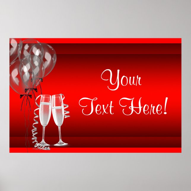 Champagne Balloons Red Party Banner Poster (Front)
