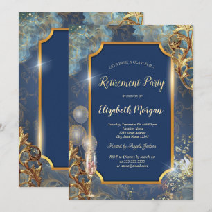 Champagne Balloons Retro Gold Frame Retirement  Invitation