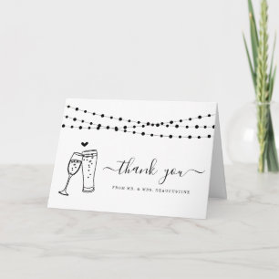 Champagne & Beer Toast & String Lights Thank You Card