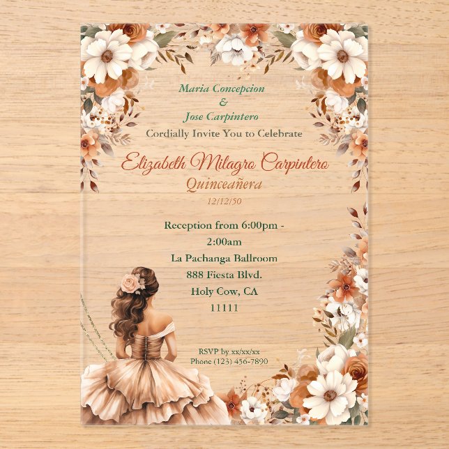 Champagne Beige Boho Quinceañera  Acrylic Invitations (Front)