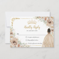 Champagne Beige Cream Floral Princess Quinceañera