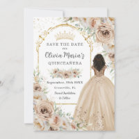 Champagne Beige Cream Floral Princess Quinceañera 