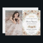 Champagne Beige Cream Gold Floral Quinceañera Save The Date<br><div class="desc">Personalise this pretty Champagne Floral Quinceañera / Sweet 16 birthday picture save the date easily and quickly. Simply click the Edit Using Design Tools button to further edit the text, change font styles and fonts colours. Some images are moveable, resizable, multipliable and removable. Featuring beautiful watercolor champagne flowers and a...</div>