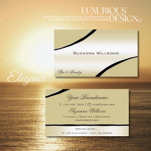 Champagne Beige Curved Decor Lines Shimmering Business Card