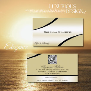 Champagne Beige Curved Decor Lines with QR Code Business Card