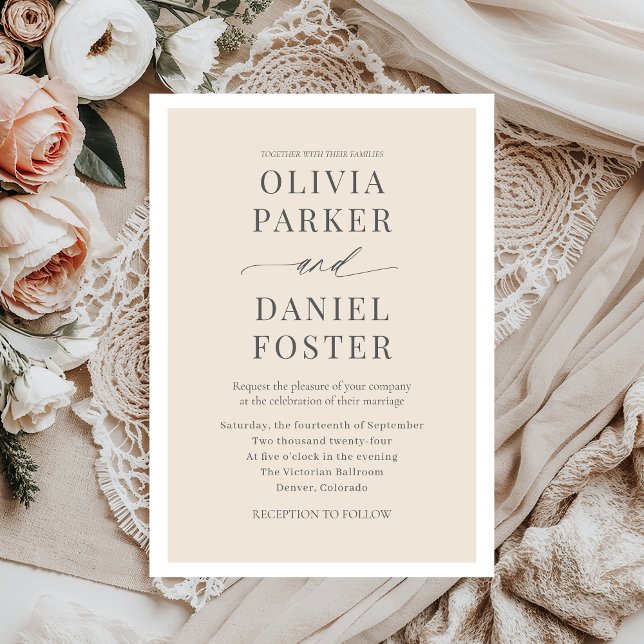 Champagne Beige Modern Minimalist Wedding Invitation (Creator Uploaded)