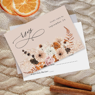 Champagne Beige & Orange Rustic Floral w Meal BE RSVP Card