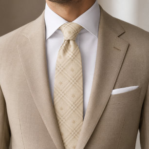 Champagne Beige Windowpane Plaid Tie