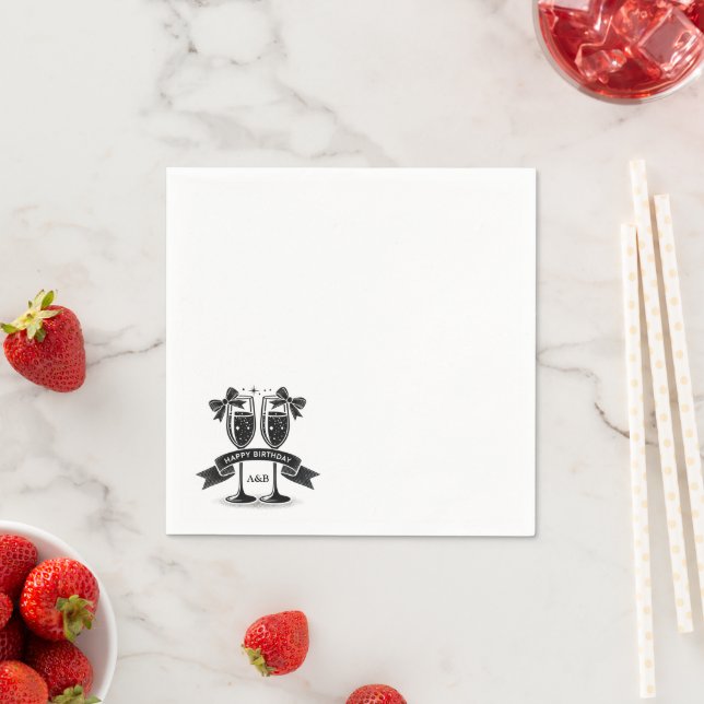 Champagne Birthday Bow Initials Napkin (Insitu)
