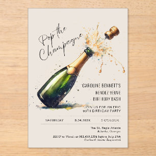 Champagne Birthday Party Acrylic Invitations