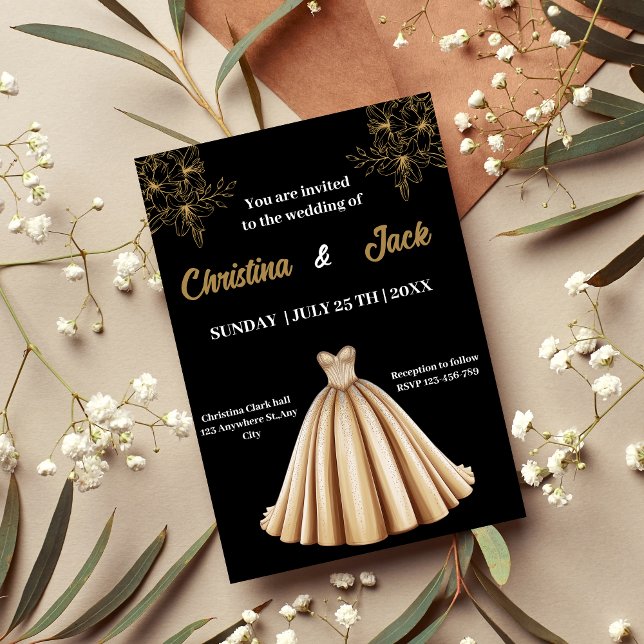 Champagne & Black - Elegant Gold Design wedding Invitation (Creator Uploaded)